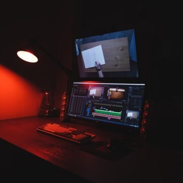 black and red laptop computer